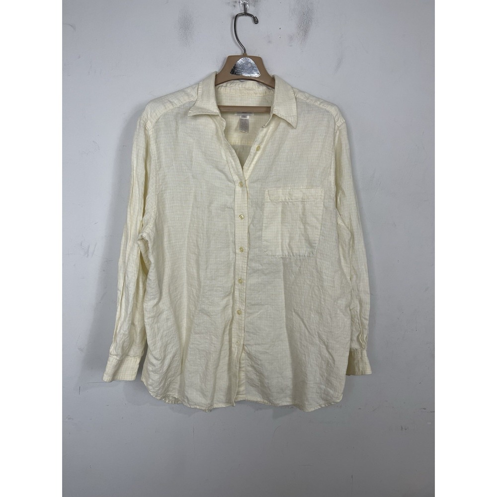 Jones New York Womens Shirt 2X Butter Yellow 100% Linen Beachy Coastal Button Up